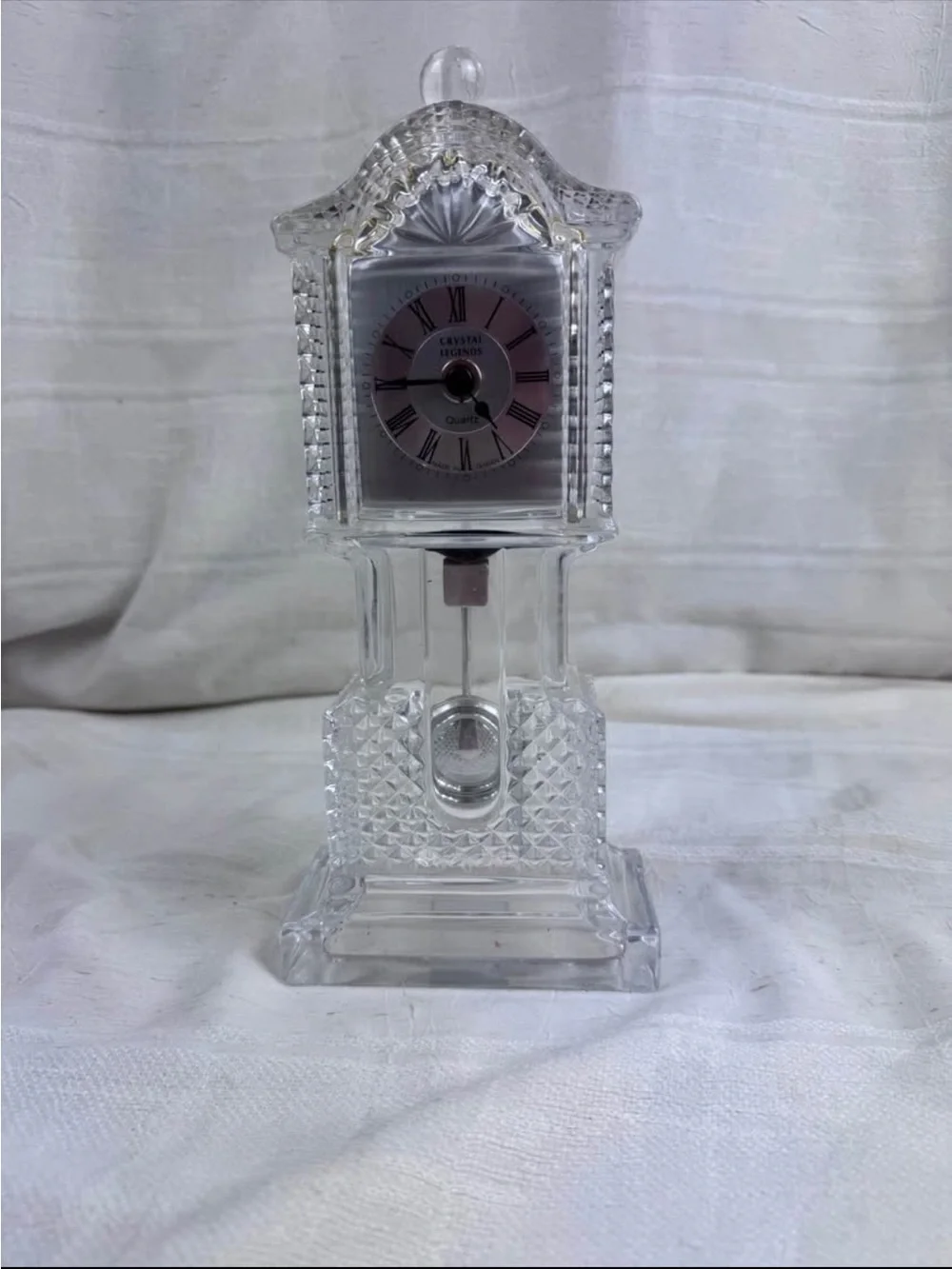 Vintage Godinger Clear Crystal Pendulum Desk Clock - Clear